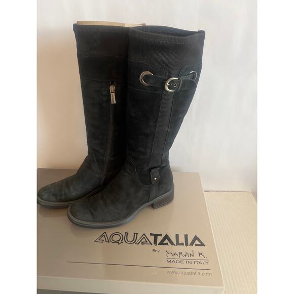 Aquatalia by Marvin K black suede tall riding boots Size 71/2 with Box - Picture 2 of 15